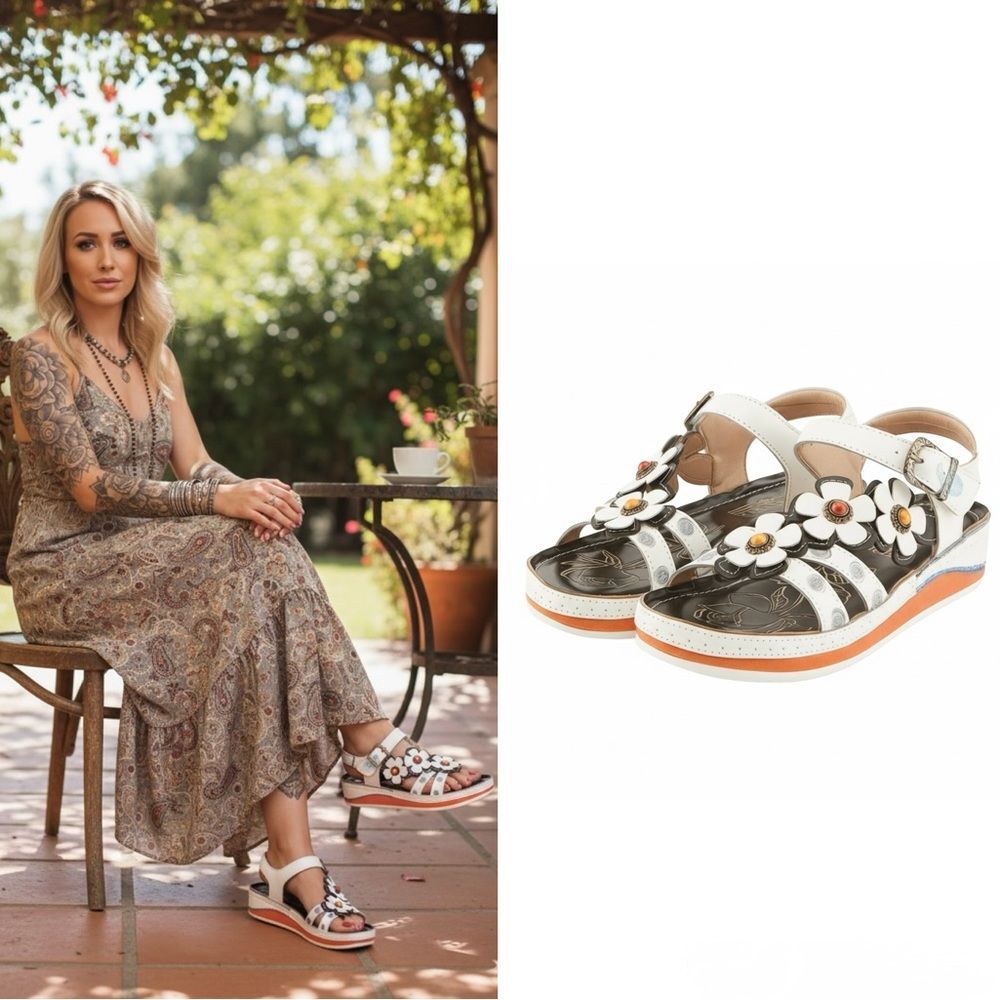 L'Artiste by Spring Step Women’s Goodie Ankle Strap Sandal With Floral Appliqué